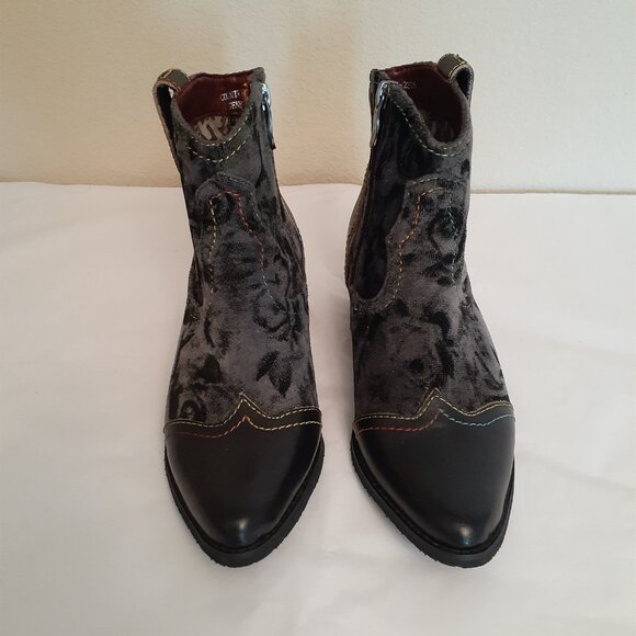 L' Artiste Country Pop Velvet and Leather Booties - Picture 3 of 16